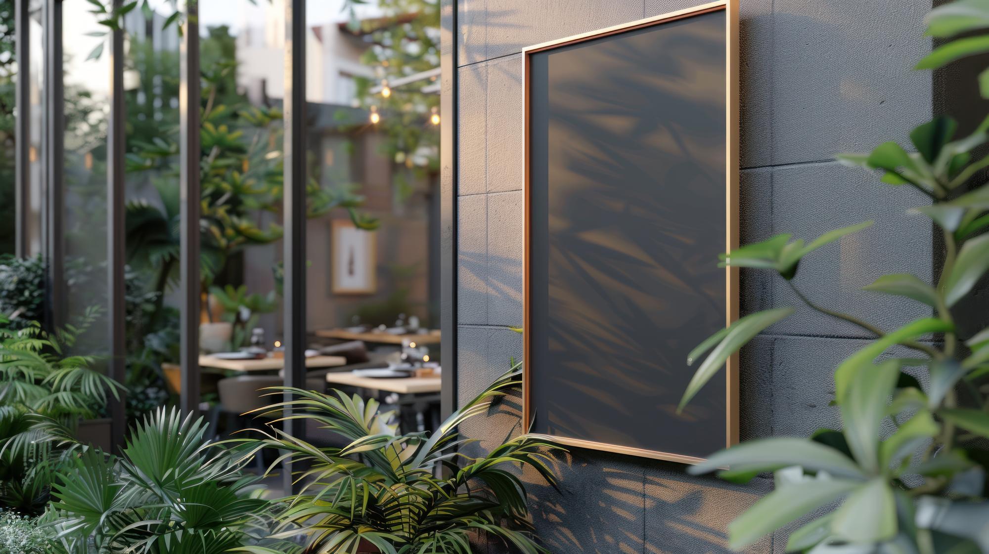 studio entrance with minimalist signage and plants