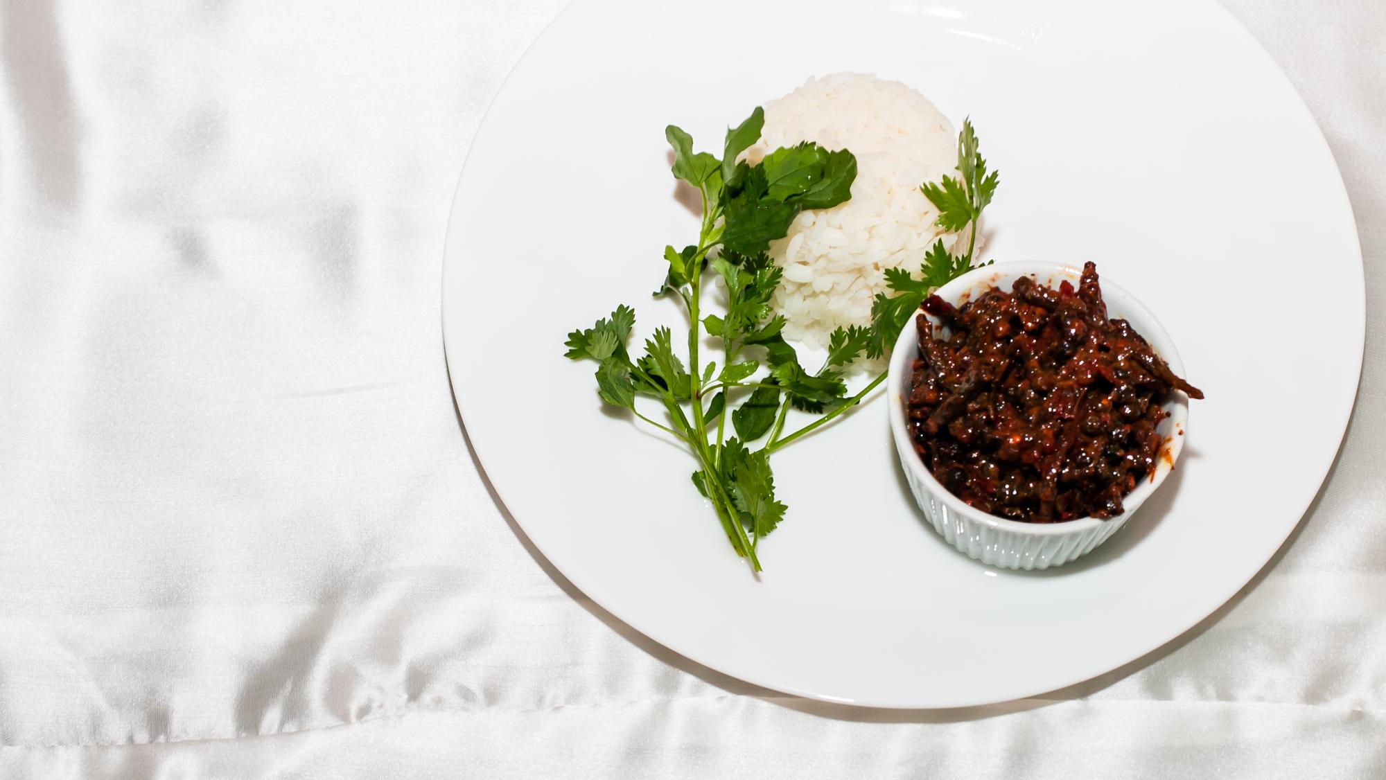 close-up of tartare with micro herbs